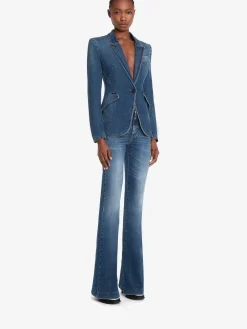 Flash Sale Alexander McQueen Women's Stretch Denim Jacket in Washed Blue