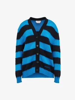 Clearance Alexander McQueen Women's Striped Cardigan in Lapis Blue/Black