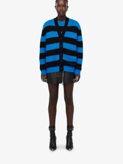 Clearance Alexander McQueen Women's Striped Cardigan in Lapis Blue/Black