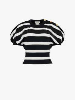 Store Alexander McQueen Women's Striped Cocoon Jumper in Black/Ivory