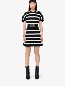 Store Alexander McQueen Women's Striped Cocoon Jumper in Black/Ivory