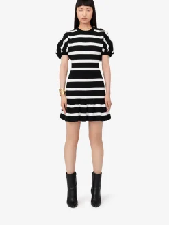 Store Alexander McQueen Women's Striped Cocoon Jumper in Black/Ivory