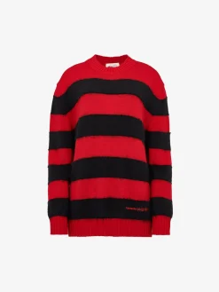 Hot Alexander McQueen Women's Striped Crew-neck Jumper in Red/Black