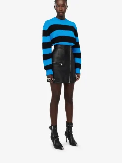 Store Alexander McQueen Women's Striped Crew-neck Jumper in Lapis Blue/Black