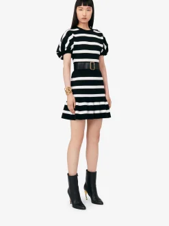 Fashion Alexander McQueen Women's Striped Ruffle Mini Skirt in Black/Ivory