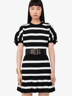 Fashion Alexander McQueen Women's Striped Ruffle Mini Skirt in Black/Ivory