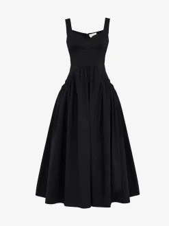 New Alexander McQueen Women's Sweetheart Neckline Midi Dress in Black