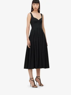 New Alexander McQueen Women's Sweetheart Neckline Midi Dress in Black