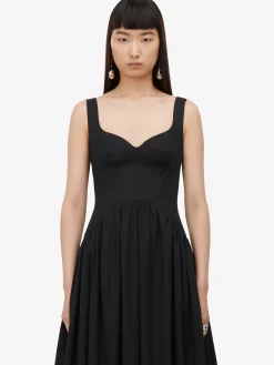 New Alexander McQueen Women's Sweetheart Neckline Midi Dress in Black