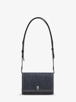 Sale Alexander McQueen Women's The Biker Small Skull Bag in Denim