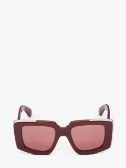 New Alexander McQueen Women's The Grip Geometrical Sunglasses in Burgundy