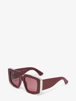 New Alexander McQueen Women's The Grip Geometrical Sunglasses in Burgundy