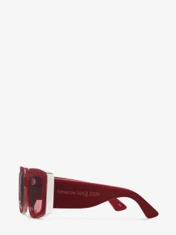 New Alexander McQueen Women's The Grip Geometrical Sunglasses in Burgundy