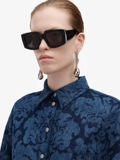 Cheap Alexander McQueen Women's The Grip Geometrical Sunglasses in Black/Smoke
