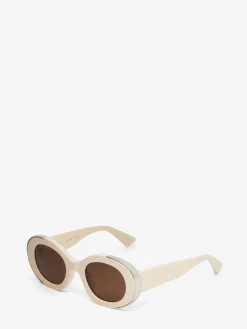 Store Alexander McQueen Women's The Grip Oval Sunglasses in Ivory/Brown