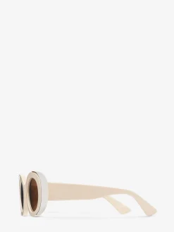 Store Alexander McQueen Women's The Grip Oval Sunglasses in Ivory/Brown