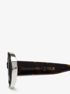 Online Alexander McQueen Women's The Grip Oval Sunglasses in Havana/Brown
