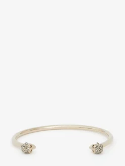 Online Alexander McQueen Women's Thin Jeweled Twin Skull Bracelet in Light Gold