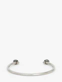 Store Alexander McQueen Women's Thin Twin Skull Bracelet in SILVER