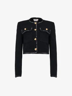 Store Alexander McQueen Women's Tweed Boxy Jacket in Black