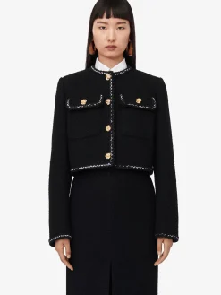 Store Alexander McQueen Women's Tweed Boxy Jacket in Black