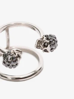 New Alexander McQueen Women's Twin Skull Double Ring in Silver