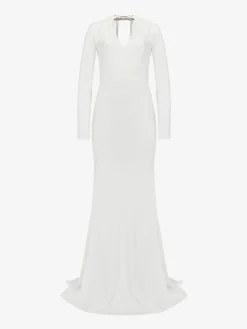 Cheap Alexander McQueen Women's Twisted Crystal Evening Dress in Light Ivory