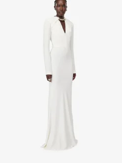 Cheap Alexander McQueen Women's Twisted Crystal Evening Dress in Light Ivory