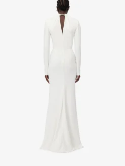 Cheap Alexander McQueen Women's Twisted Crystal Evening Dress in Light Ivory