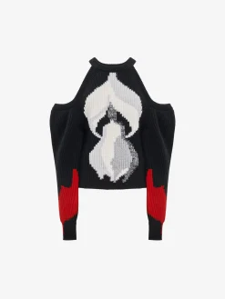 Shop Alexander McQueen Women's Upside-down Orchid Jumper in Black/Red/Grey