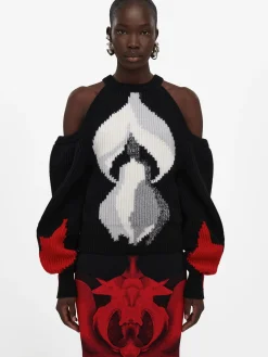 Shop Alexander McQueen Women's Upside-down Orchid Jumper in Black/Red/Grey