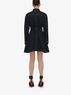 Online Alexander McQueen Women's Utility Denim Mini Dress in Indigo