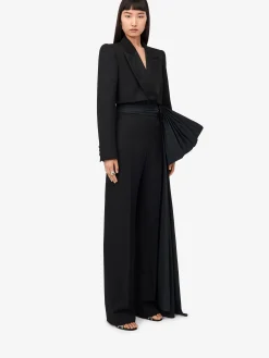 Cheap Alexander McQueen Women's Wide Leg Bow Trousers in Black