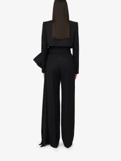 Cheap Alexander McQueen Women's Wide Leg Bow Trousers in Black