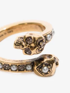 Store Alexander McQueen Women's Wrap-around Skull Ring in Gold